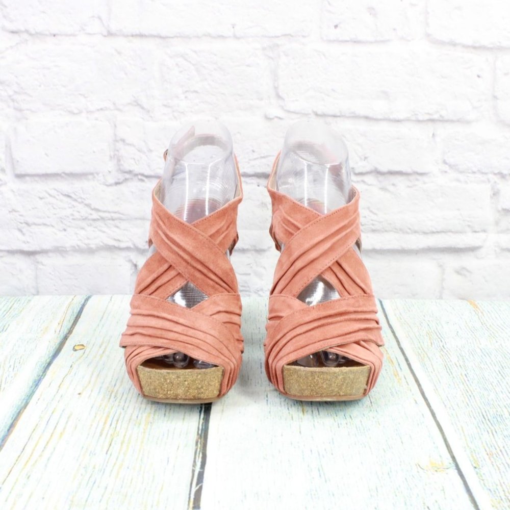 Cordani Pink Coral Strappy Leather Buckle Cork Sole Pump Sandals Size 7 - Picture 4 of 9